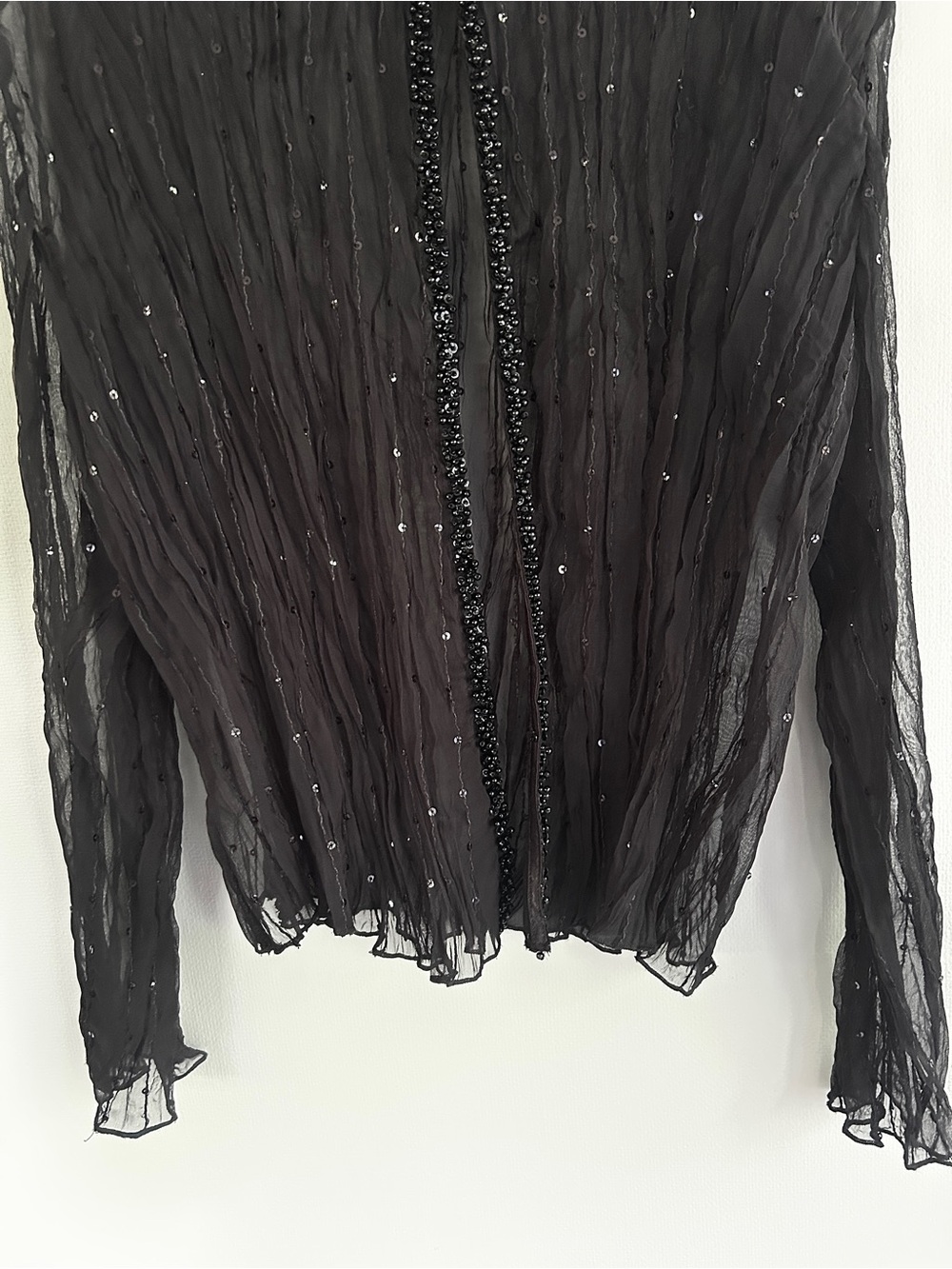 Vintage Black Sheer Mesh Sequin Beaded 90s Statement Topper Evening Jacket Sz 10 - Picture 9 of 15